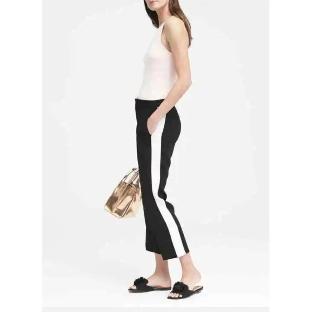 Banana Republic Avery Black White Tuxedo Side Stripe Crepe Crop Straight Pants 4